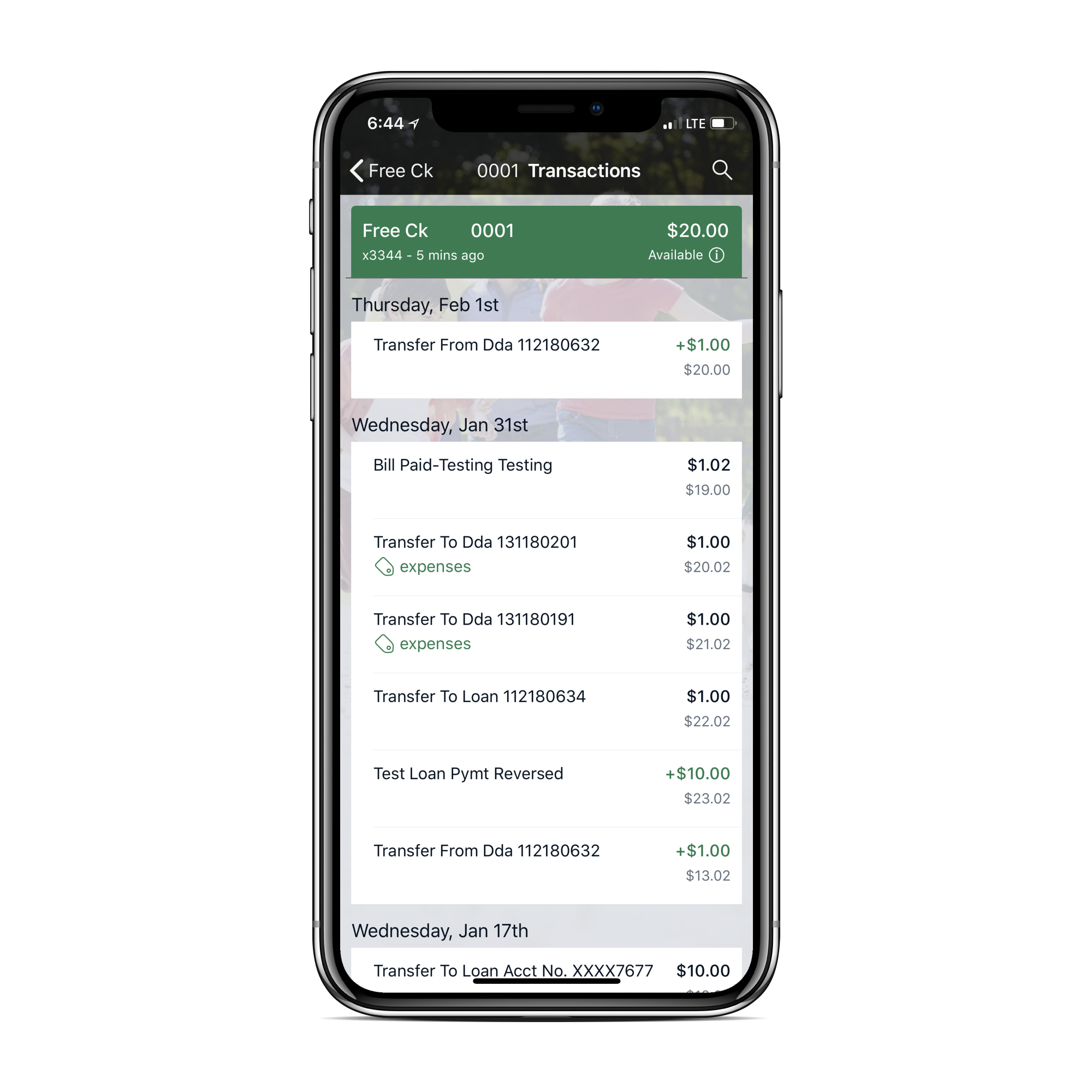 Orrstown Bank mobile banking app transactions screen on space grey iPhone X